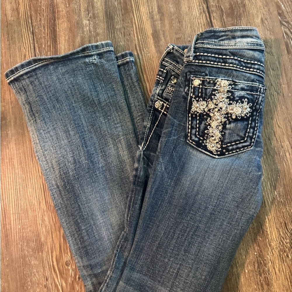 Miss Me Girls Jeans Embellished Jeans with Rhinestone Cross